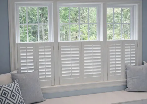 Bay Window Sliding Plantation Shutters